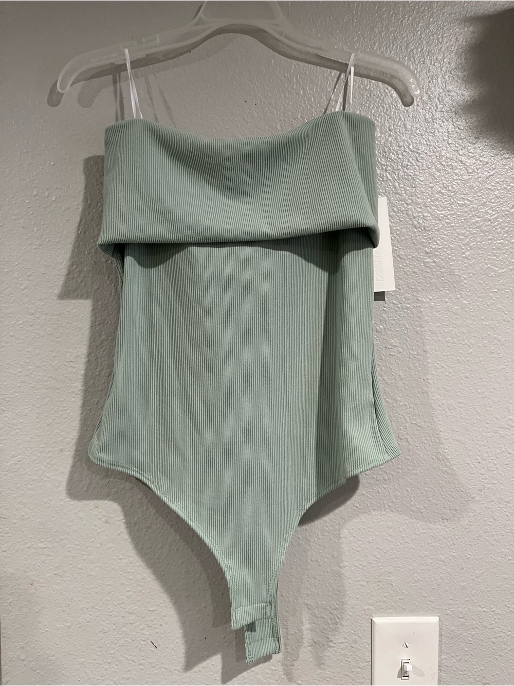 Fold-Over Ribbed Bodysuit in Sage Green